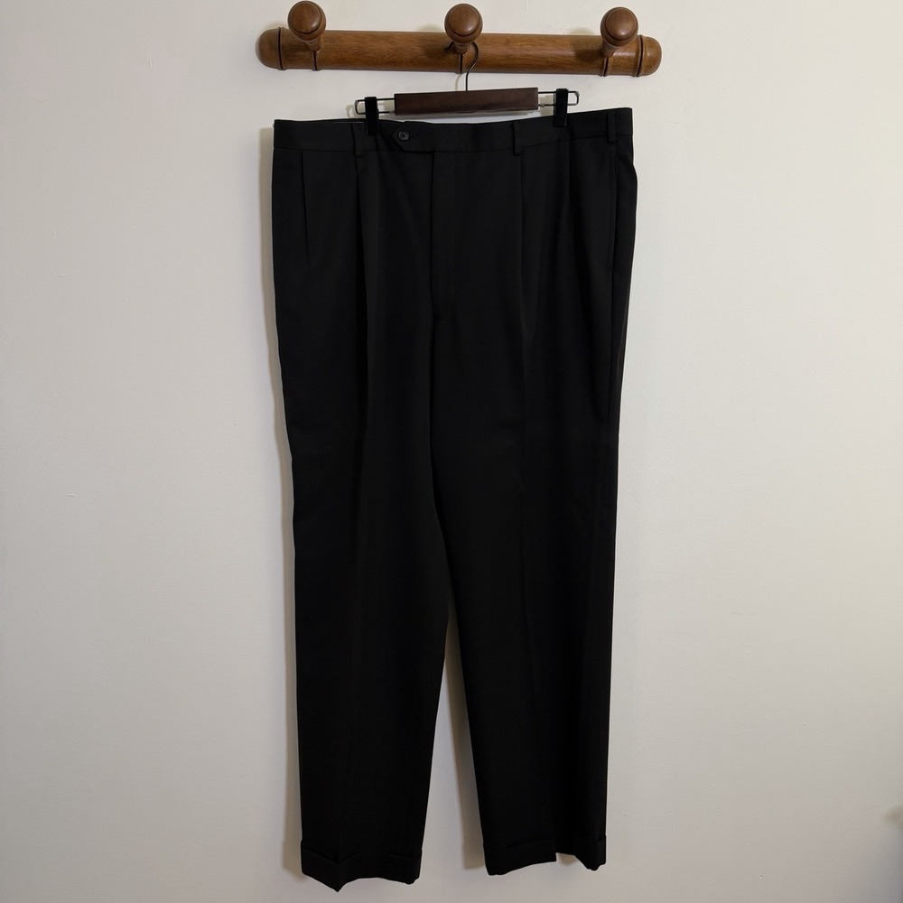 Majer Mens Vtg Wool Double Pleated Cuffed Dress Pants Black Size 40 Made USA